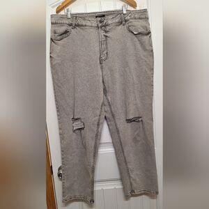George Plus Women’s Black Straight Leg Jeans Size 20W Distressed Charcoal Wash